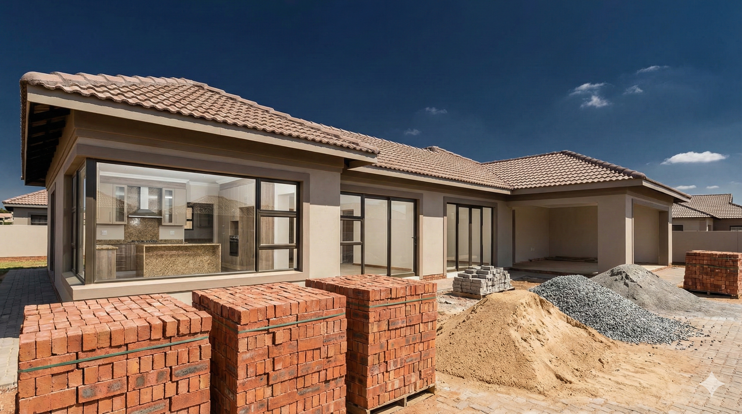 Building materials yard with bricks and construction supplies